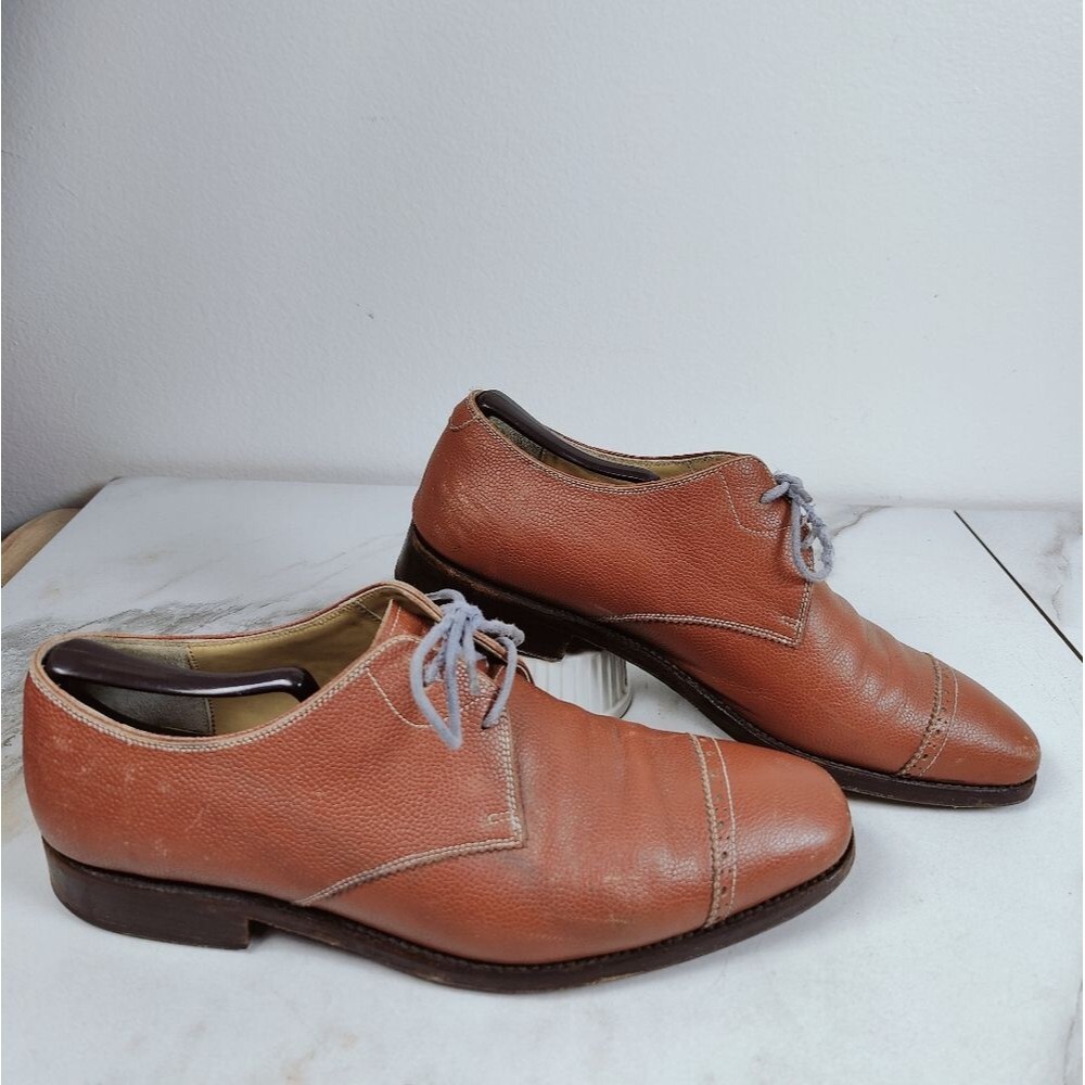 Awl & Sundry Handcrafted Cognac Leather Cap Toe Oxford Lace Up Dress Shoes, 9.5